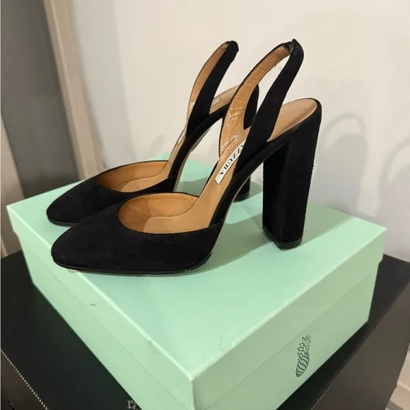 Aquazzura Black Suede Slingback Heels - Picture 1 of 3